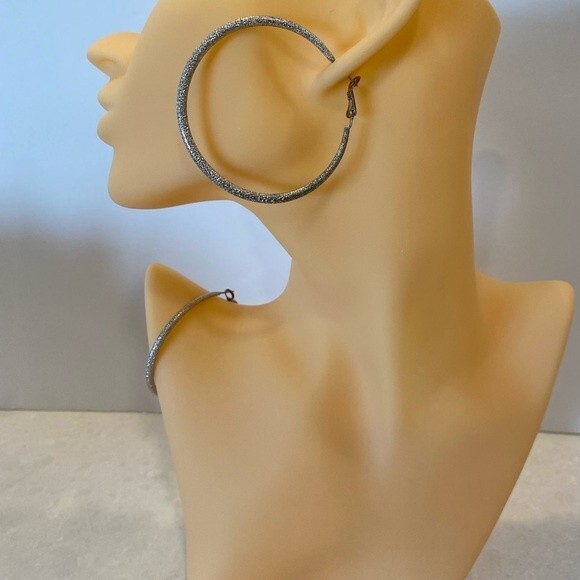 Silver Hoop Shimmer Earring’s 2” diameter Spring back closure - Picture 9 of 9